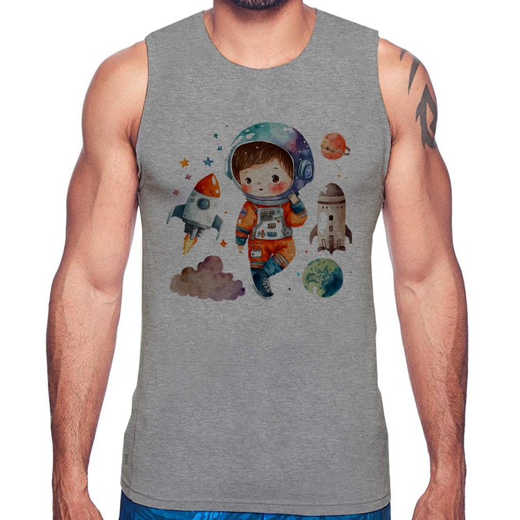 Regata Astronauta Criança e Foguetes - Cinza