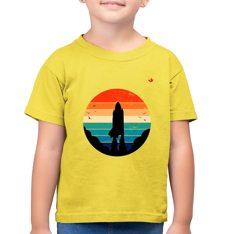 Camiseta Algodão Infantil Astronomia Vintage Sunset - Amarelo Canário