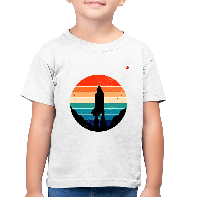 Camiseta Algodão Infantil Astronomia Vintage Sunset - Branca