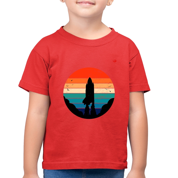 Camiseta Algodão Infantil Astronomia Vintage Sunset - Vermelha