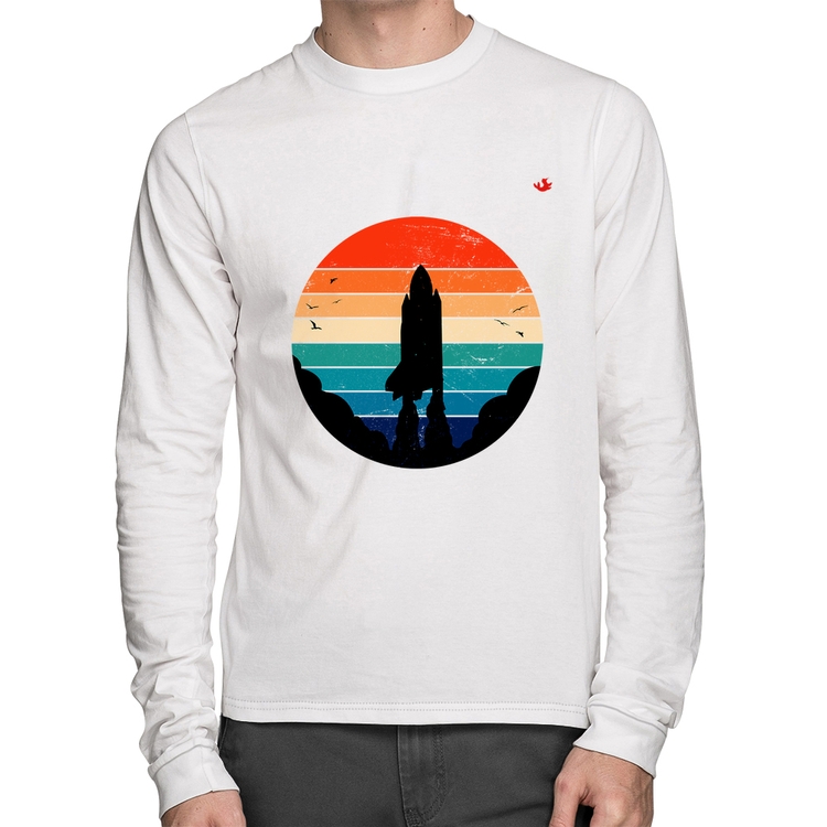 Camiseta Algodão Astronomia Vintage Sunset Manga Longa - Branca