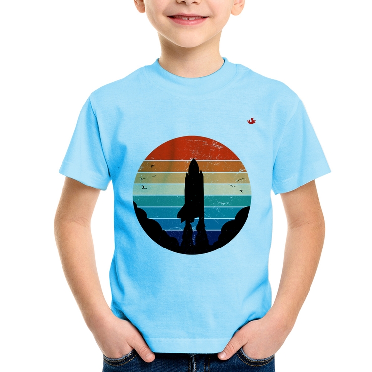 Camiseta Infantil Astronomia Vintage Sunset - Azul Bebê