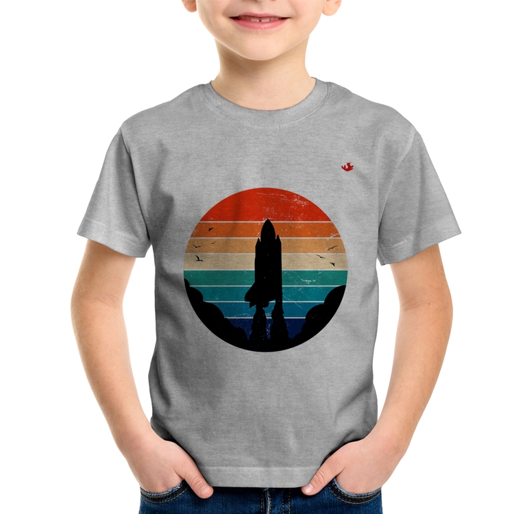 Camiseta Infantil Astronomia Vintage Sunset - Cinza