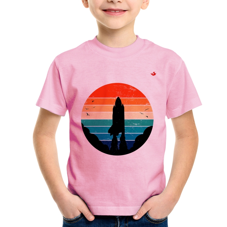 Camiseta Infantil Astronomia Vintage Sunset - Rosa Bebê