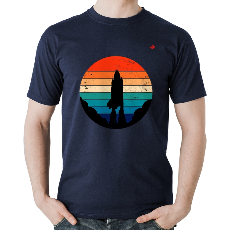 Camiseta Algodão Astronomia Vintage Sunset - Marinho