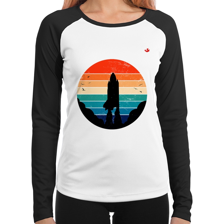 Baby Look Raglan Astronomia Vintage Sunset Manga Longa