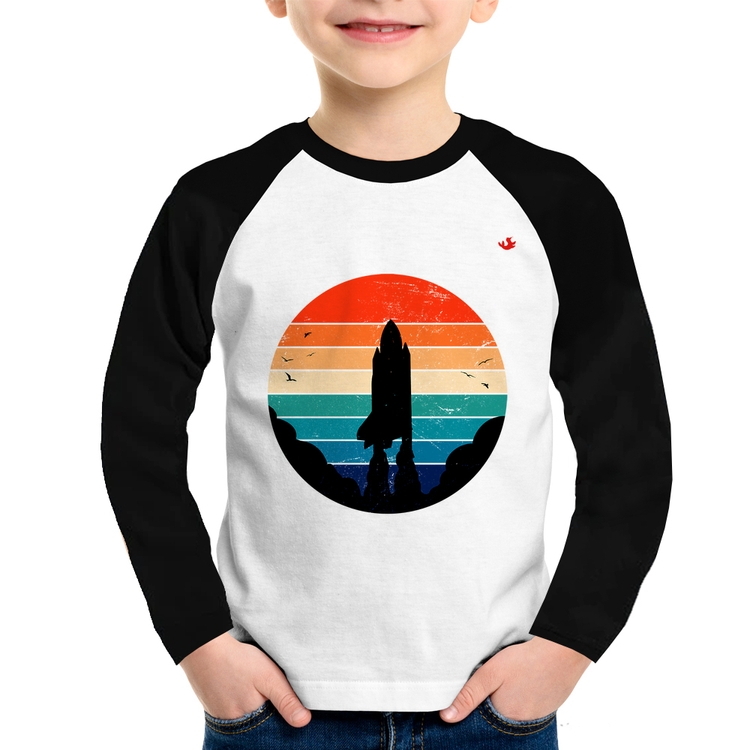 Camiseta Raglan Infantil Astronomia Vintage Sunset Manga Longa