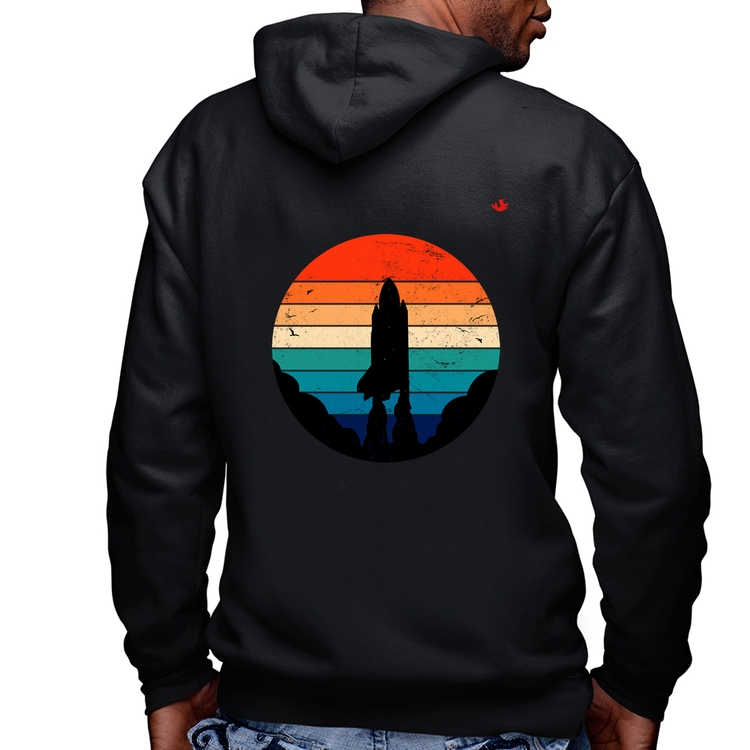 Blusa Moletom Astronomia Vintage Sunset Masculina com Capuz e Zíper