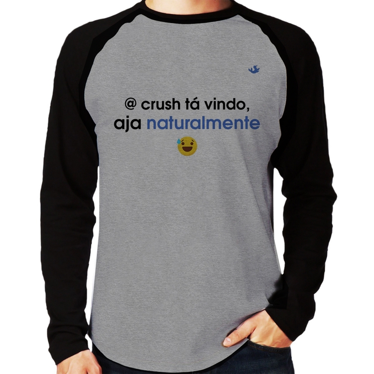 Camiseta Raglan @ crush tá vindo, aja naturalmente Manga Longa - Cinza/Preto