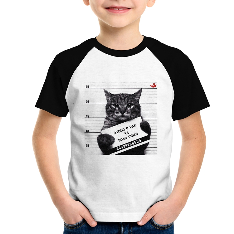 Camiseta Raglan Infantil Atirei o pau na Dona Chica