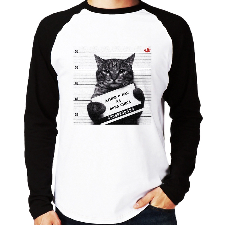Camiseta Raglan Atirei o pau na Dona Chica Manga Longa
