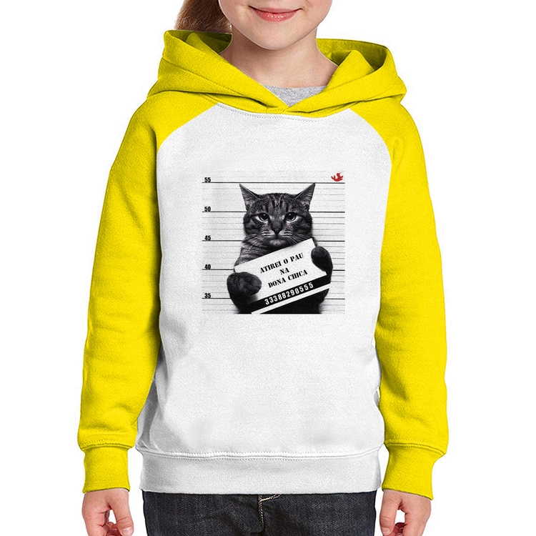 Moletom Infantil Atirei o pau na Dona Chica - Branco/Amarelo