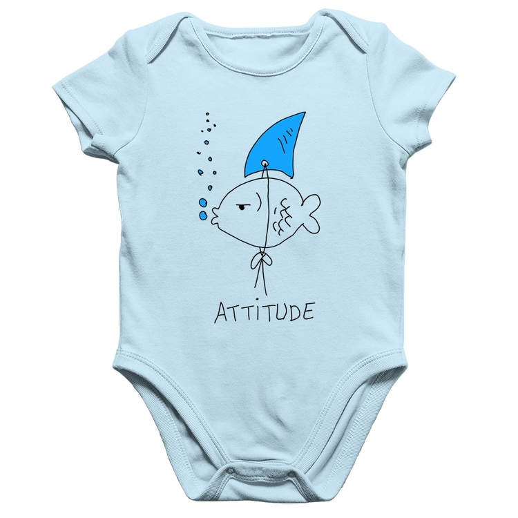 Body Bebê Algodão Atitude Peixe Tubarão - Azul Bebê