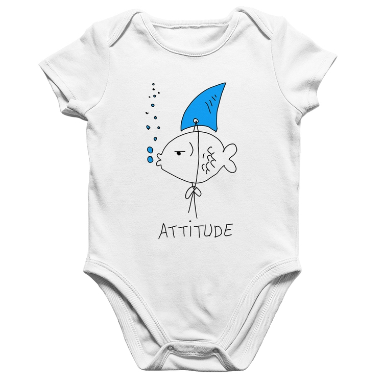 Body Bebê Algodão Atitude Peixe Tubarão - Branco