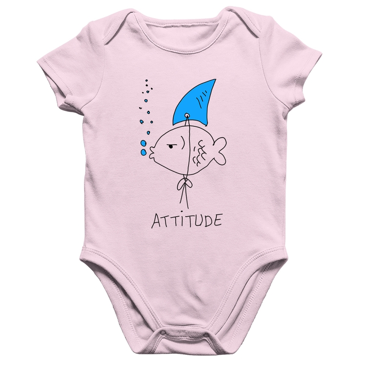 Body Bebê Algodão Atitude Peixe Tubarão - Rosa Bebê