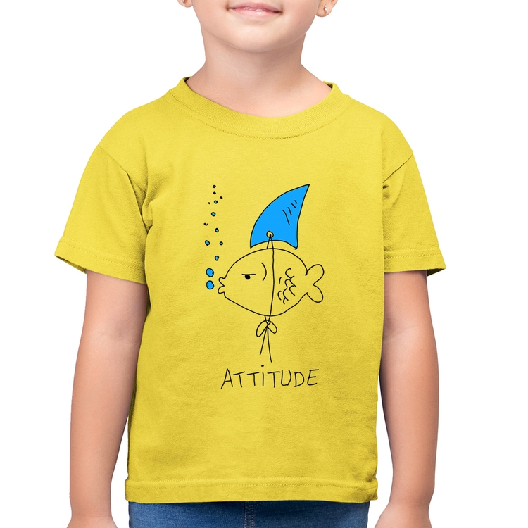 Camiseta Algodão Infantil Atitude Peixe Tubarão - Amarelo Canário