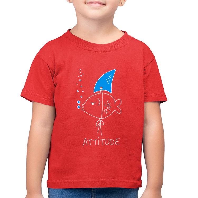 Camiseta Algodão Infantil Atitude Peixe Tubarão - Vermelha