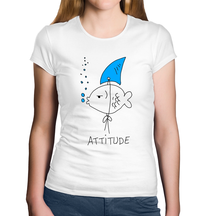 Baby Look Algodão Atitude Peixe Tubarão - Branca