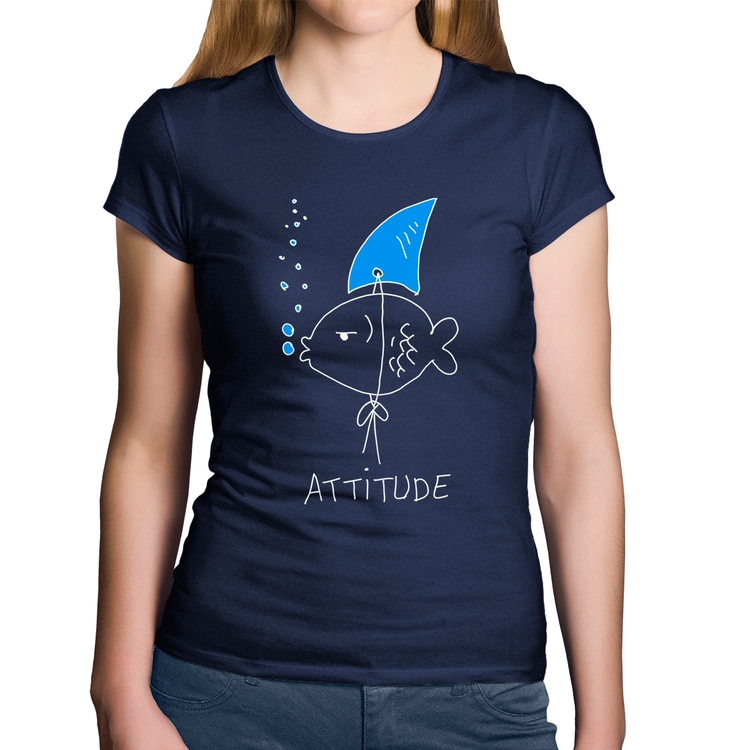 Baby Look Algodão Atitude Peixe Tubarão - Marinho