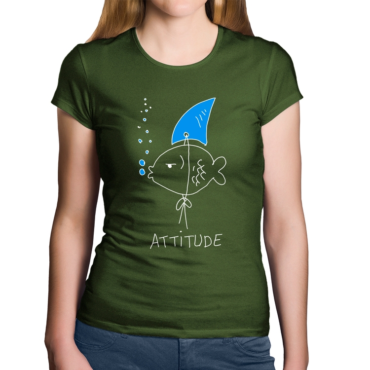 Baby Look Algodão Atitude Peixe Tubarão - Musgo