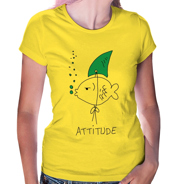 Baby Look Atitude Peixe Tubarão - Amarela