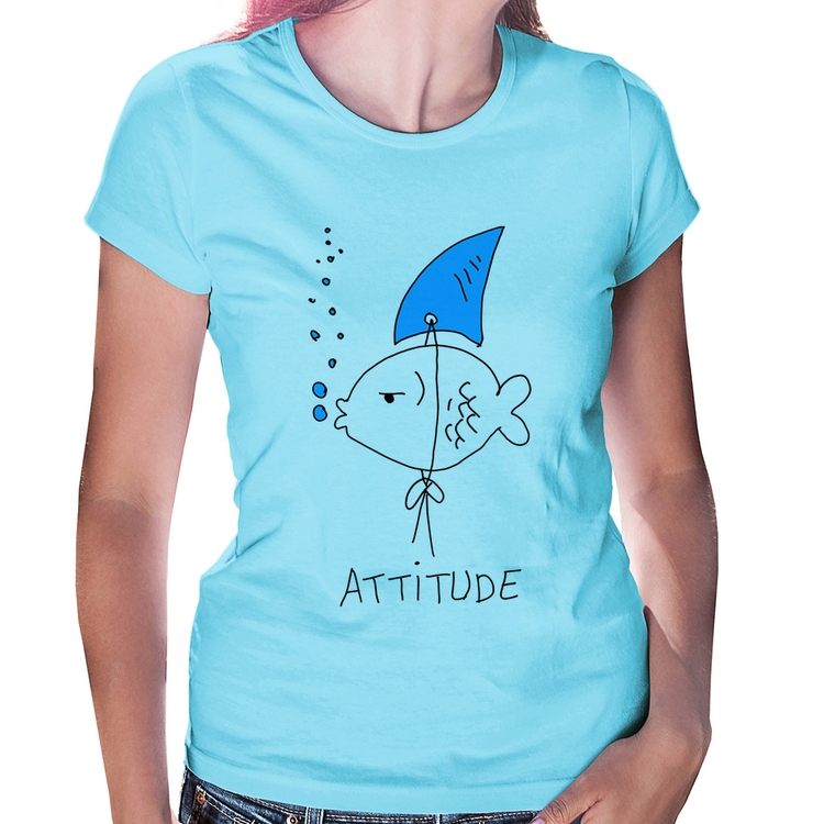 Baby Look Atitude Peixe Tubarão - Azul Bebê