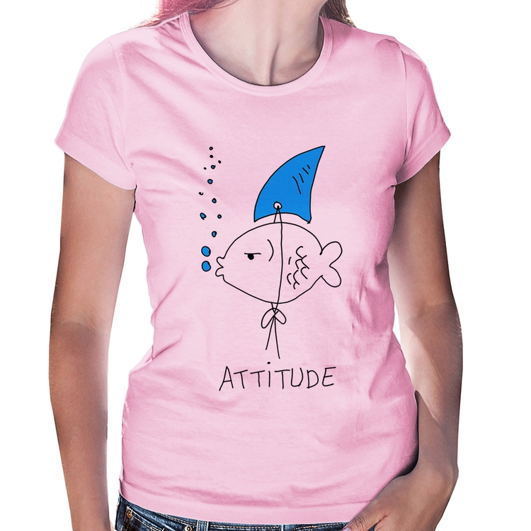 Baby Look Atitude Peixe Tubarão - Rosa Bebê