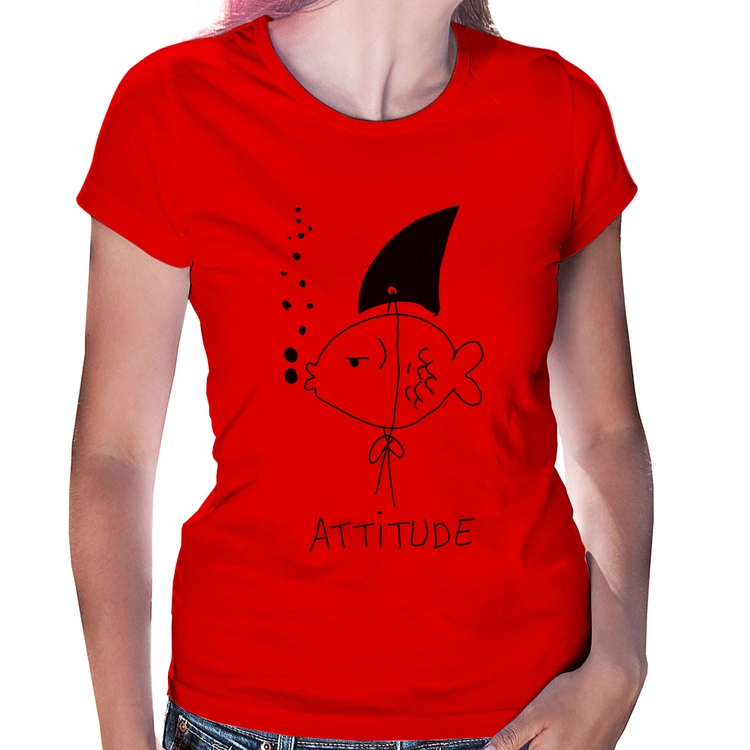 Baby Look Atitude Peixe Tubarão - Vermelha