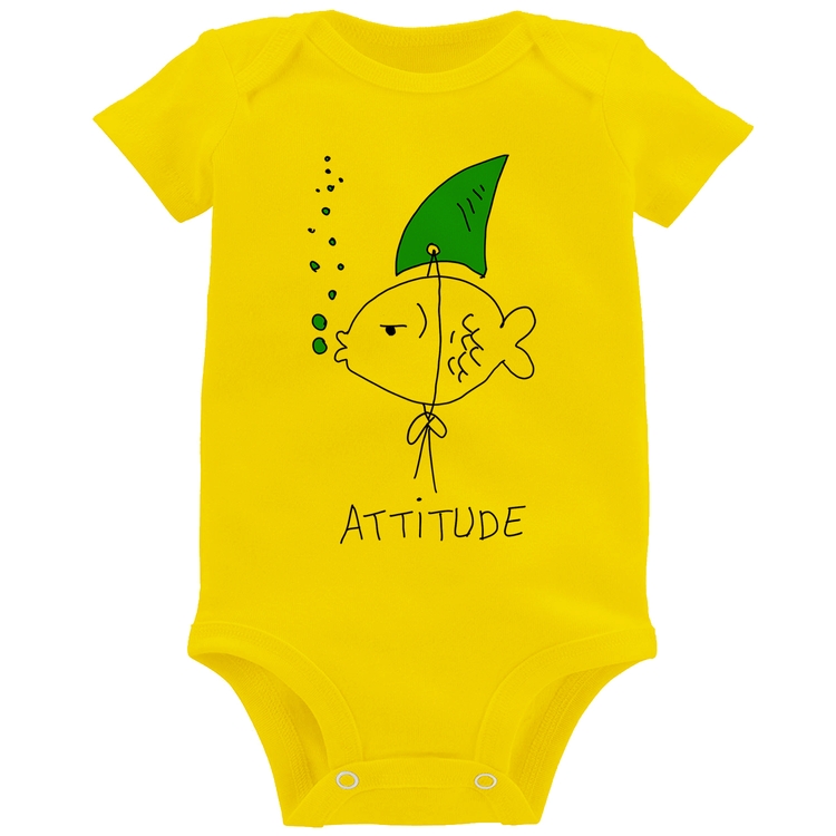 Body Bebê Atitude Peixe Tubarão - Amarelo