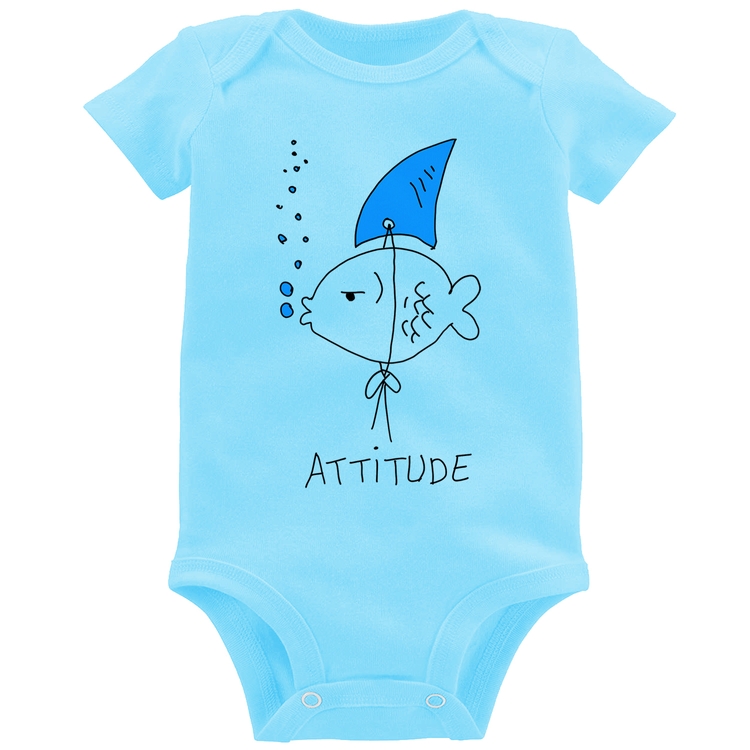Body Bebê Atitude Peixe Tubarão - Azul Bebê
