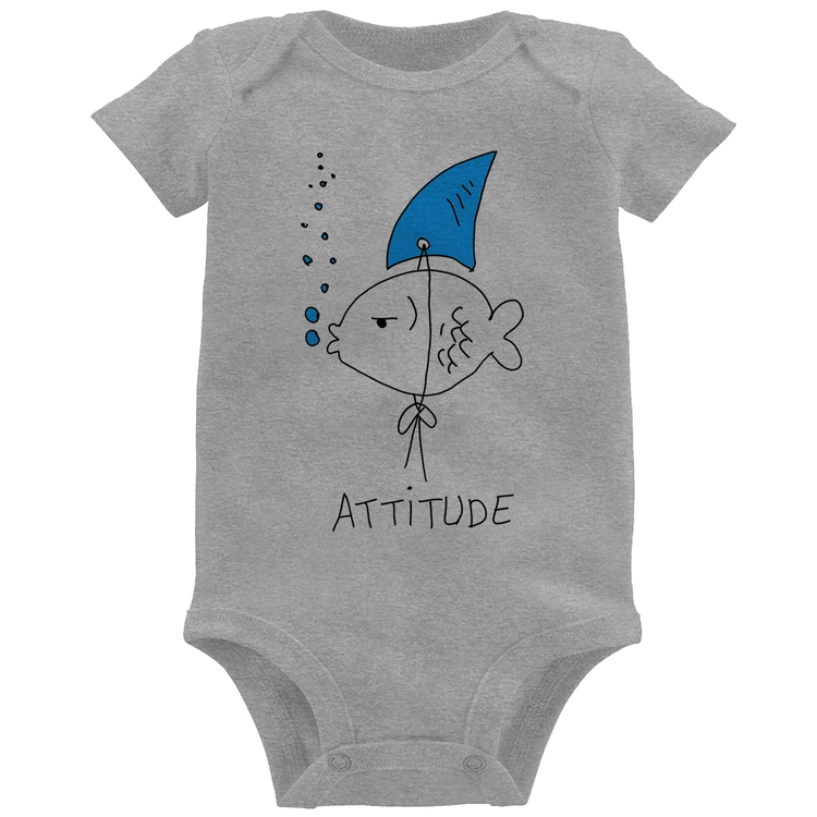 Body Bebê Atitude Peixe Tubarão - Cinza