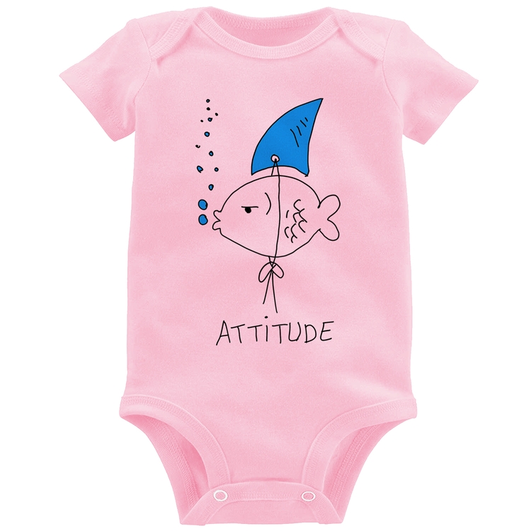 Body Bebê Atitude Peixe Tubarão - Rosa Bebê