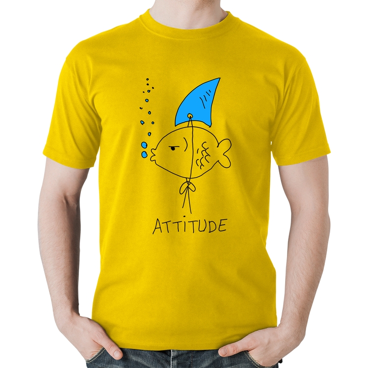 Camiseta Algodão Atitude Peixe Tubarão - Amarela