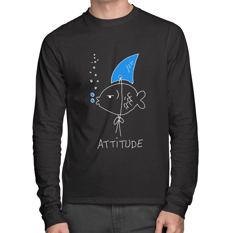 Camiseta Algodão Atitude Peixe Tubarão Manga Longa