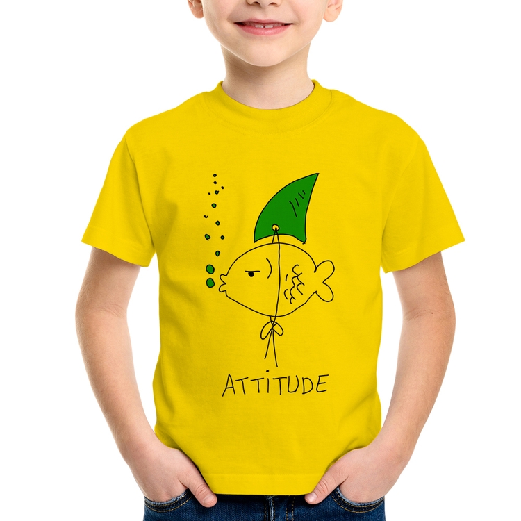 Camiseta Infantil Atitude Peixe Tubarão - Amarela