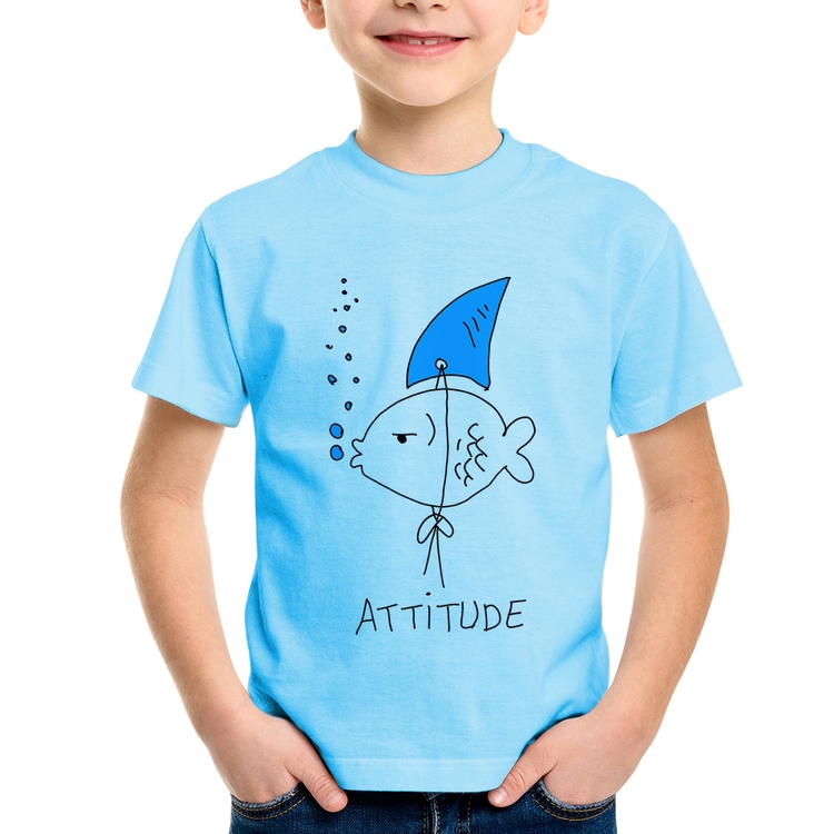 Camiseta Infantil Atitude Peixe Tubarão - Azul Bebê