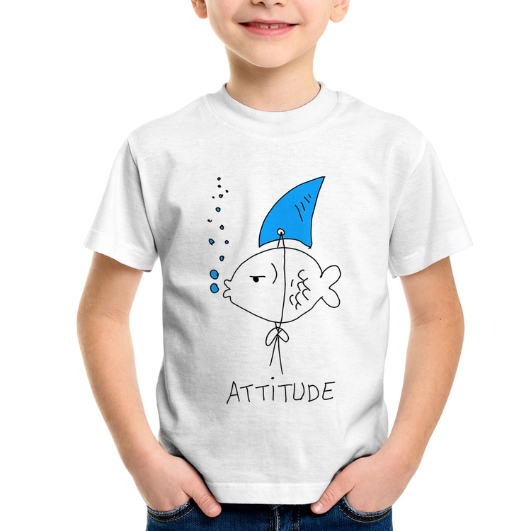 Camiseta Infantil Atitude Peixe Tubarão