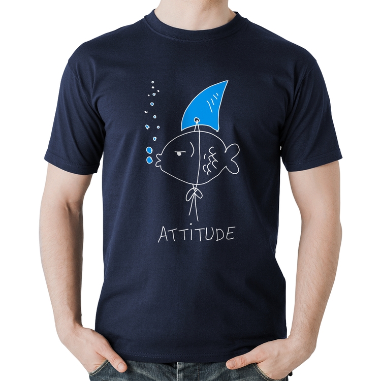 Camiseta Algodão Atitude Peixe Tubarão - Marinho