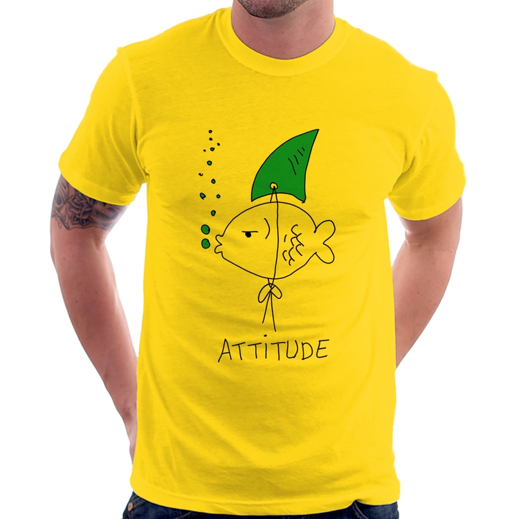 Camiseta Atitude Peixe Tubarão - Amarela
