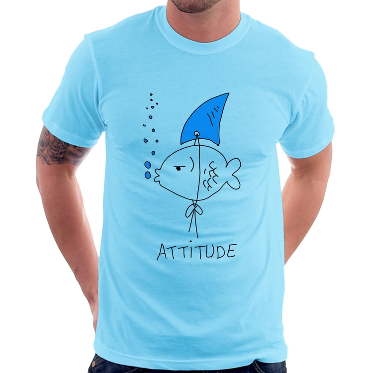 Camiseta Atitude Peixe Tubarão - Azul Bebê