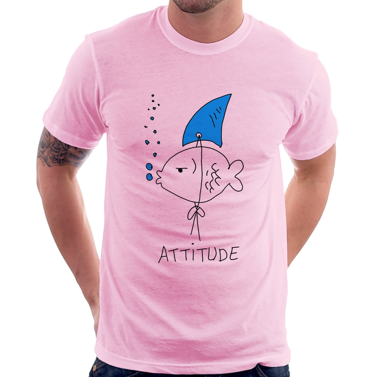 Camiseta Atitude Peixe Tubarão - Rosa Bebê