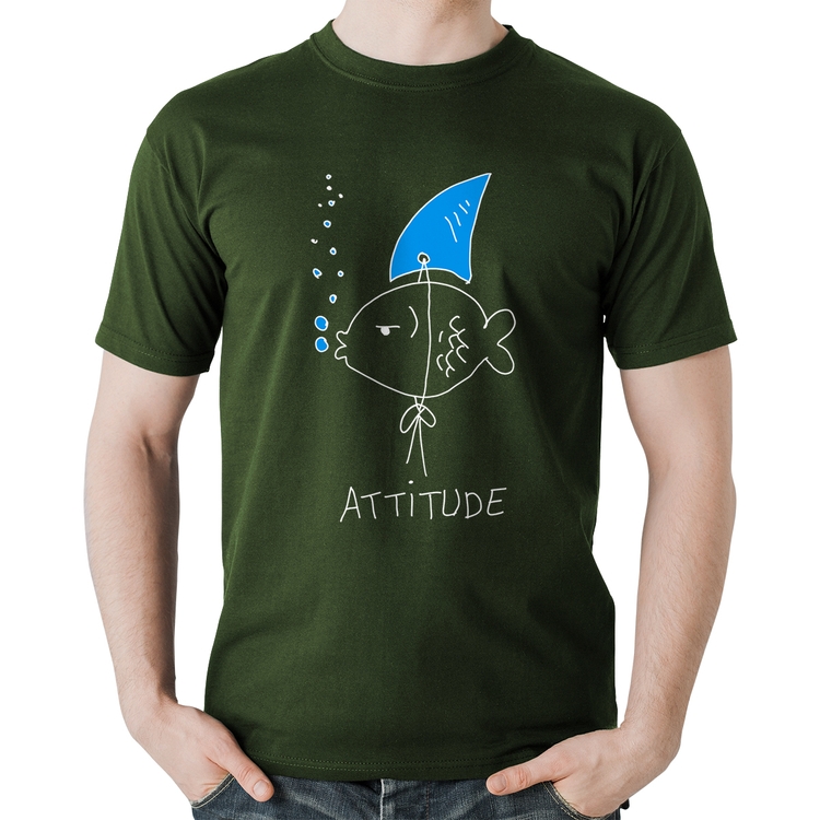 Camiseta Algodão Atitude Peixe Tubarão - Musgo