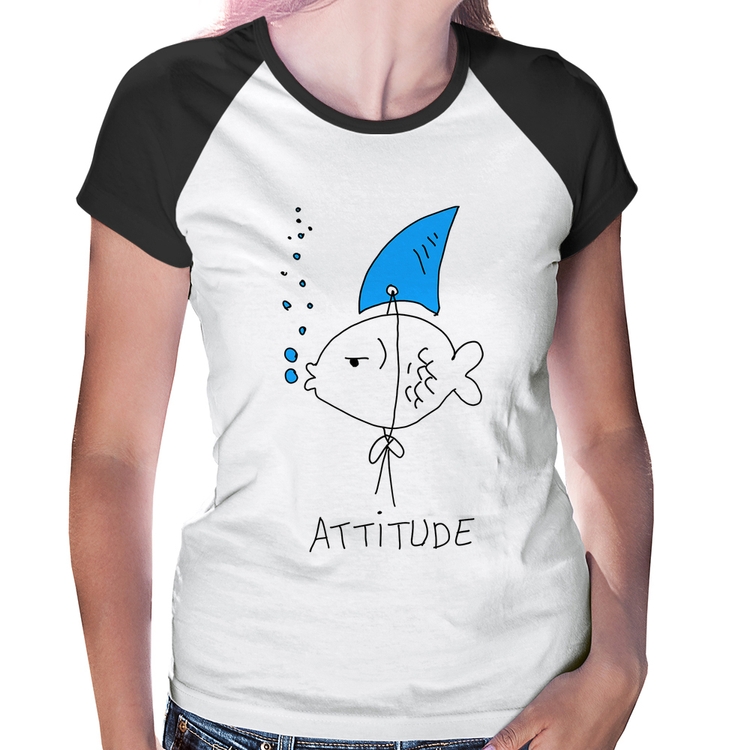 Baby Look Raglan Atitude Peixe Tubarão