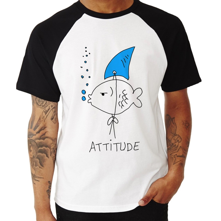 Camiseta Raglan Atitude Peixe Tubarão