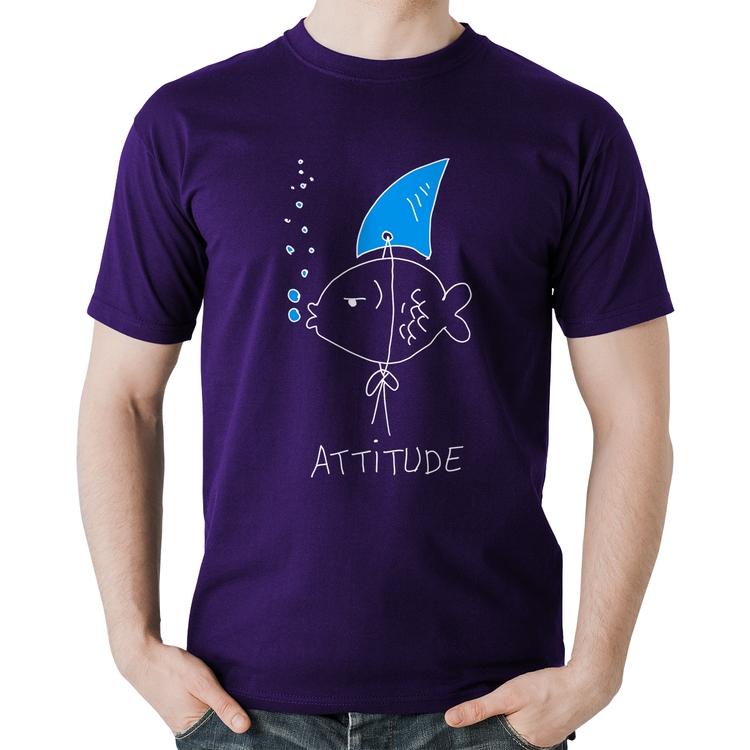 Camiseta Algodão Atitude Peixe Tubarão - Roxa