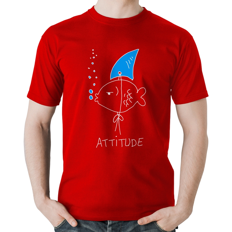 Camiseta Algodão Atitude Peixe Tubarão - Vermelha