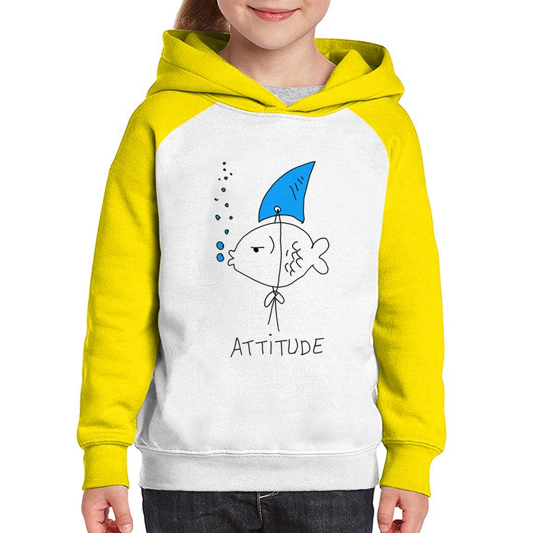 Moletom Infantil Atitude Peixe Tubarão - Branco/Amarelo