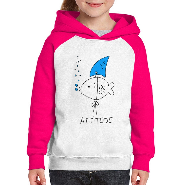Moletom Infantil Atitude Peixe Tubarão - Branco/Rosa