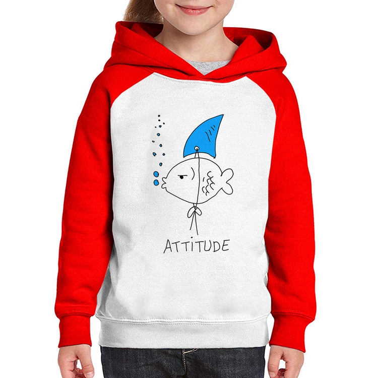 Moletom Infantil Atitude Peixe Tubarão - Branco/Vermelho