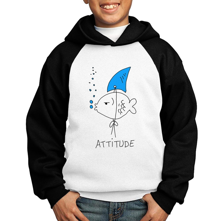 Moletom Infantil Atitude Peixe Tubarão - Branco/Preto